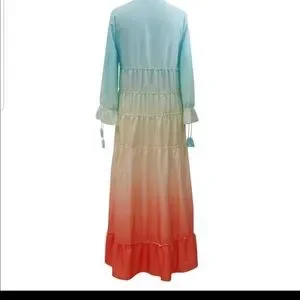 knee length dresses for ladies Umgee -Color Block Tiered Midi Dress, Golden Yellow Mix L main image 0